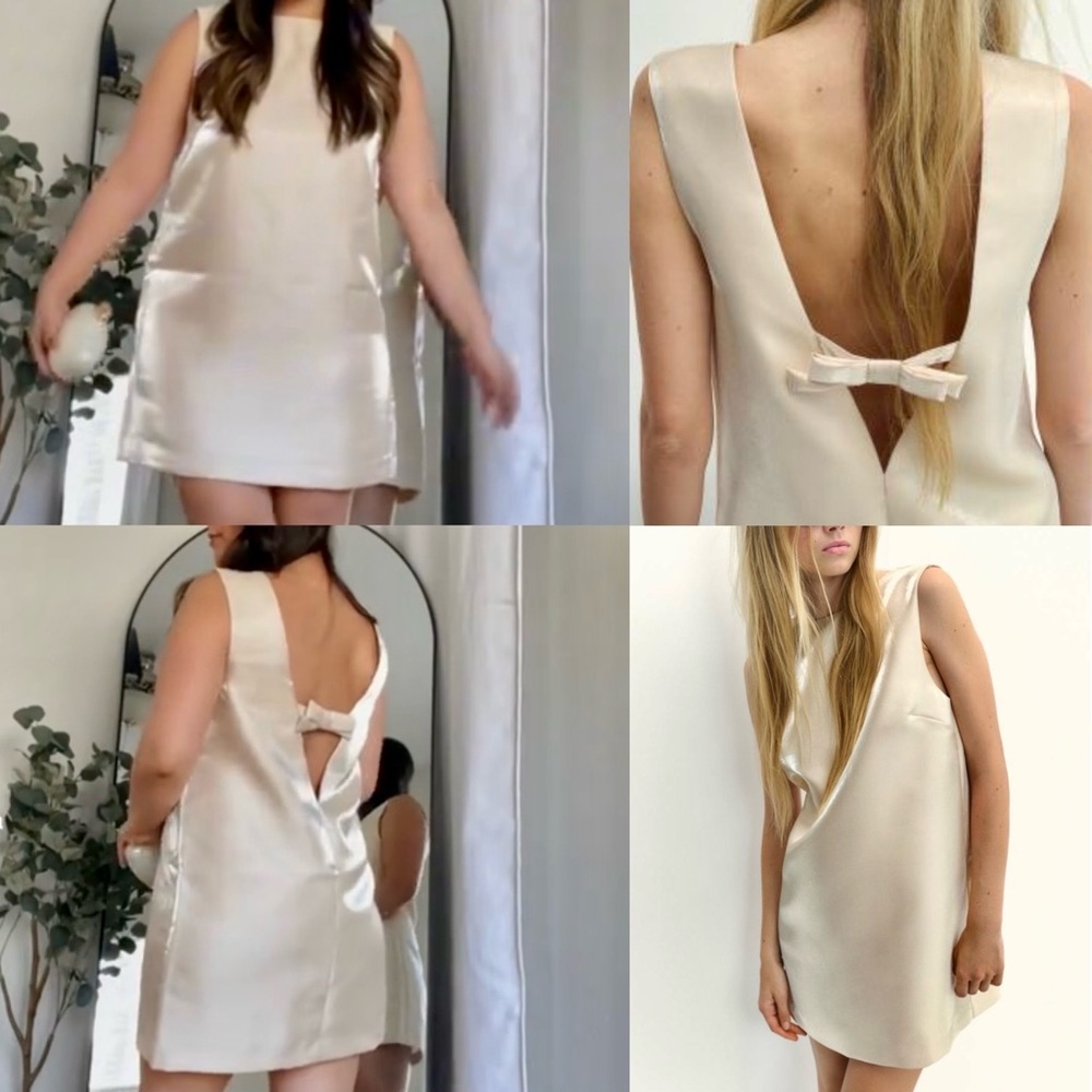 H&M Cream Mini Dress with Bow Detail